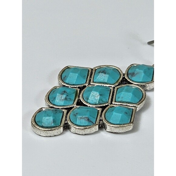 Vintage Boho Turquoise Dangle Earrings Silver Tone Geometric Drop Jewelry - Picture 5 of 9